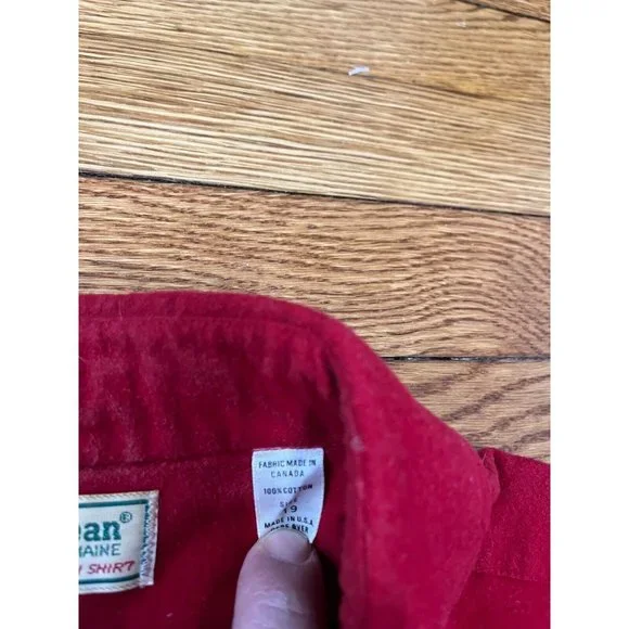 Vintage L.L. Bean Chamois Cloth Button Down Shirt Mens Size 19 Red Made in USA - Picture 3 of 5